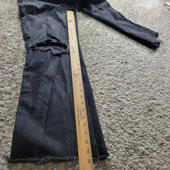 Zara Jeans Womens 6 Black Wide Leg Ripped Knee Distressed Denim - Picture 5 of 8